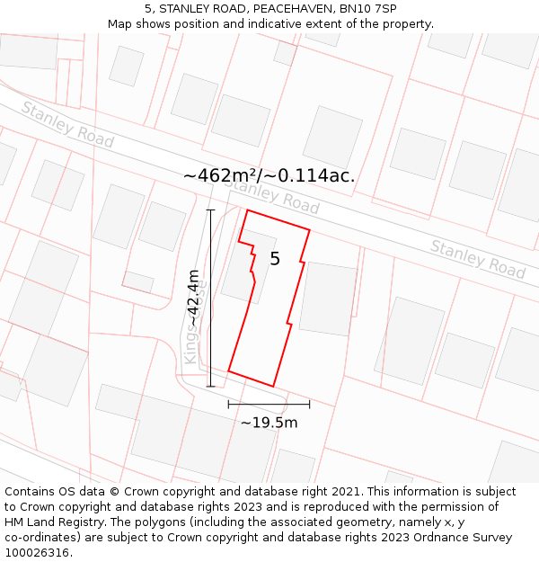 5, STANLEY ROAD, PEACEHAVEN, BN10 7SP: Plot and title map