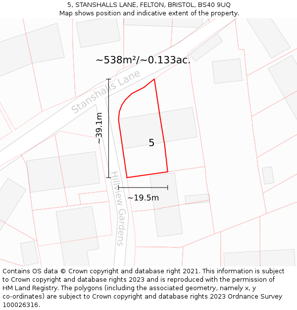 5, STANSHALLS LANE, FELTON, BRISTOL, BS40 9UQ: Plot and title map