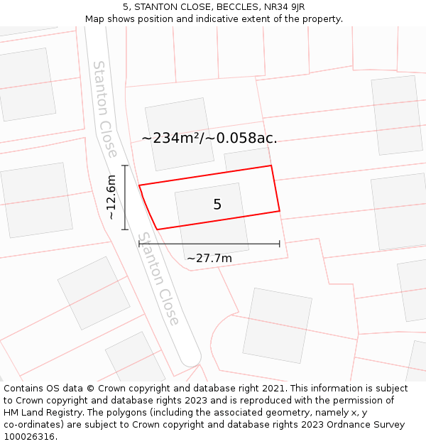 5, STANTON CLOSE, BECCLES, NR34 9JR: Plot and title map