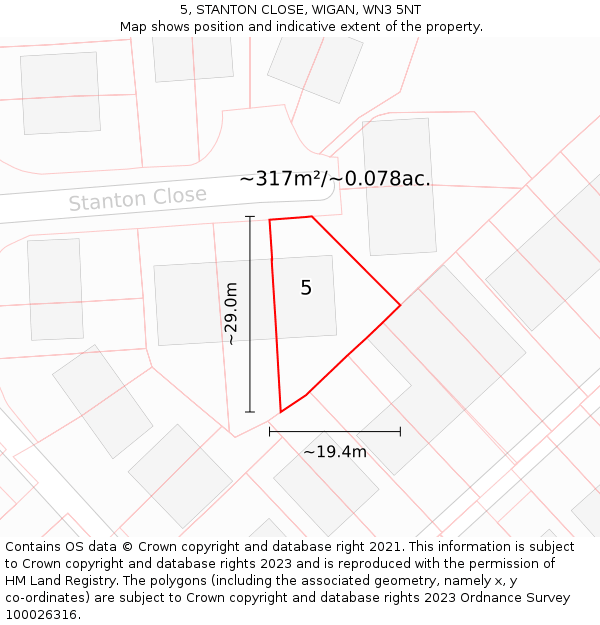 5, STANTON CLOSE, WIGAN, WN3 5NT: Plot and title map