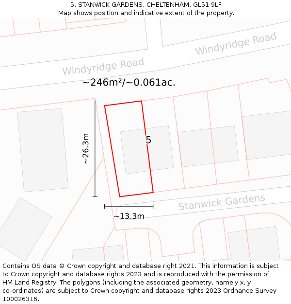 5, STANWICK GARDENS, CHELTENHAM, GL51 9LF: Plot and title map