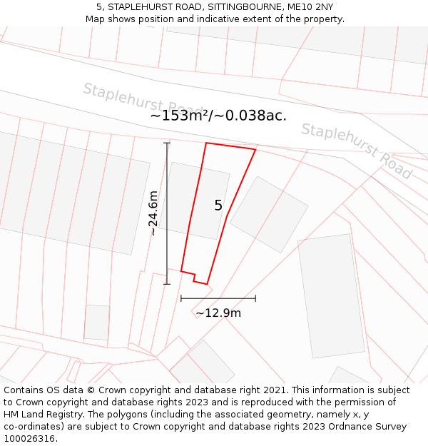 5, STAPLEHURST ROAD, SITTINGBOURNE, ME10 2NY: Plot and title map