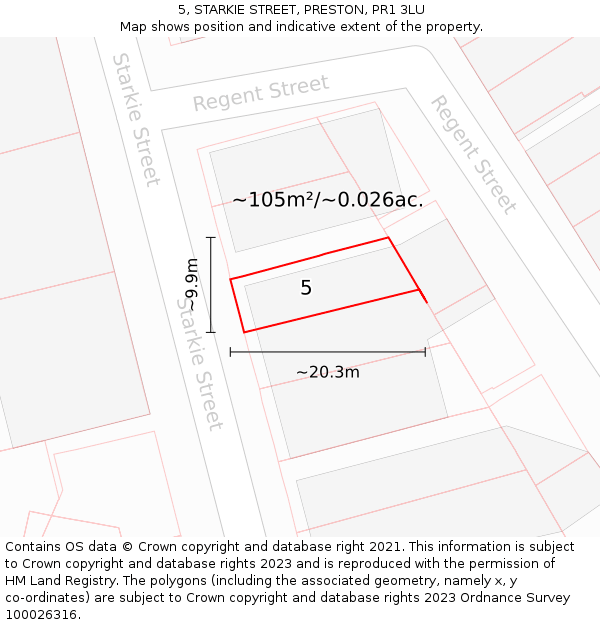 5, STARKIE STREET, PRESTON, PR1 3LU: Plot and title map