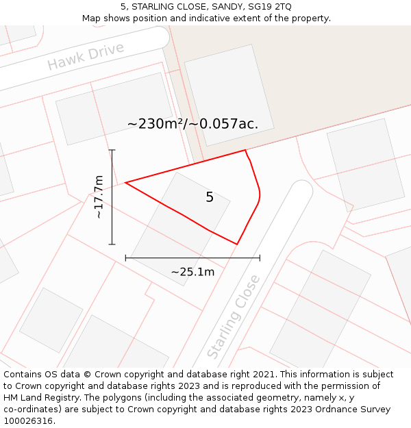 5, STARLING CLOSE, SANDY, SG19 2TQ: Plot and title map