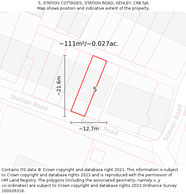 5, STATION COTTAGES, STATION ROAD, KENLEY, CR8 5JA: Plot and title map