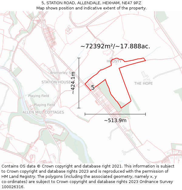 5, STATION ROAD, ALLENDALE, HEXHAM, NE47 9PZ: Plot and title map