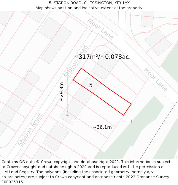 5, STATION ROAD, CHESSINGTON, KT9 1AX: Plot and title map