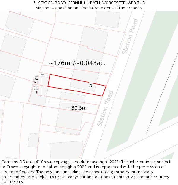 5, STATION ROAD, FERNHILL HEATH, WORCESTER, WR3 7UD: Plot and title map