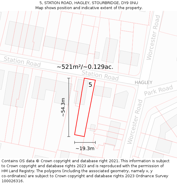 5, STATION ROAD, HAGLEY, STOURBRIDGE, DY9 0NU: Plot and title map