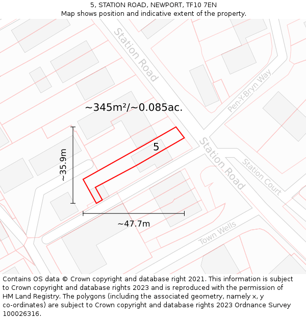 5, STATION ROAD, NEWPORT, TF10 7EN: Plot and title map