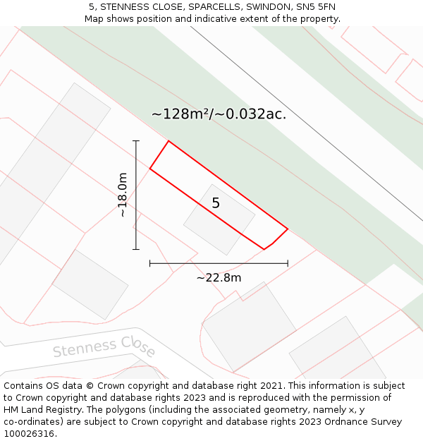 5, STENNESS CLOSE, SPARCELLS, SWINDON, SN5 5FN: Plot and title map