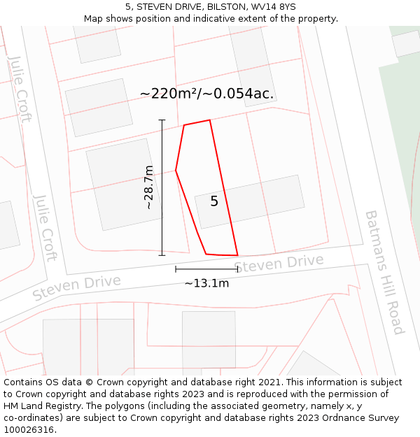 5, STEVEN DRIVE, BILSTON, WV14 8YS: Plot and title map