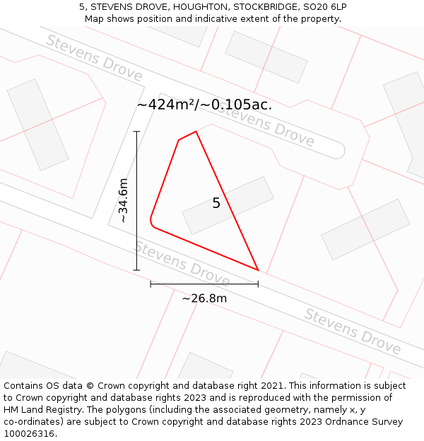 5, STEVENS DROVE, HOUGHTON, STOCKBRIDGE, SO20 6LP: Plot and title map