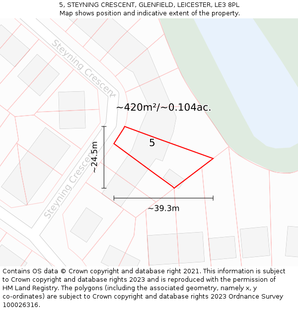 5, STEYNING CRESCENT, GLENFIELD, LEICESTER, LE3 8PL: Plot and title map