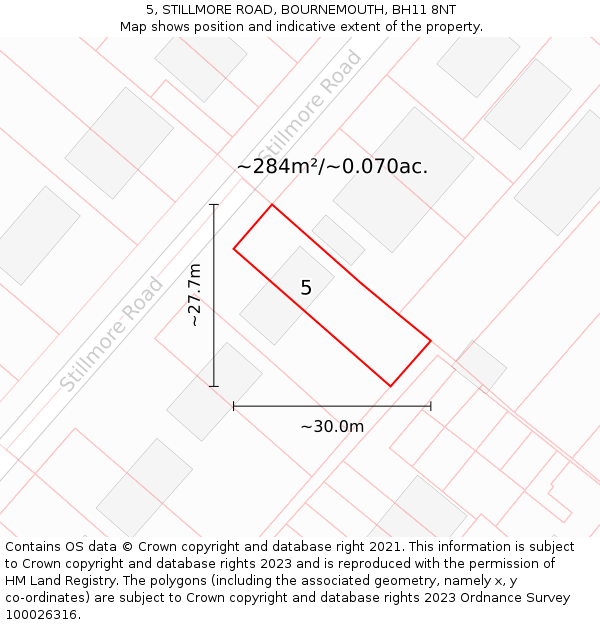 5, STILLMORE ROAD, BOURNEMOUTH, BH11 8NT: Plot and title map