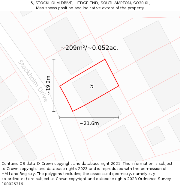 5, STOCKHOLM DRIVE, HEDGE END, SOUTHAMPTON, SO30 0LJ: Plot and title map