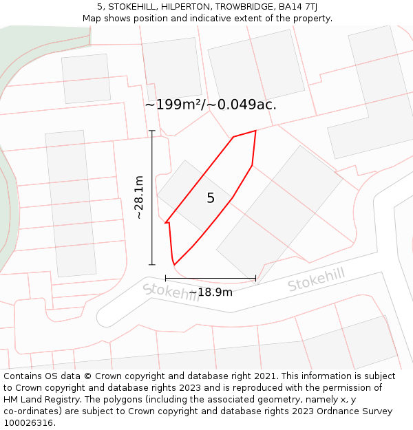 5, STOKEHILL, HILPERTON, TROWBRIDGE, BA14 7TJ: Plot and title map