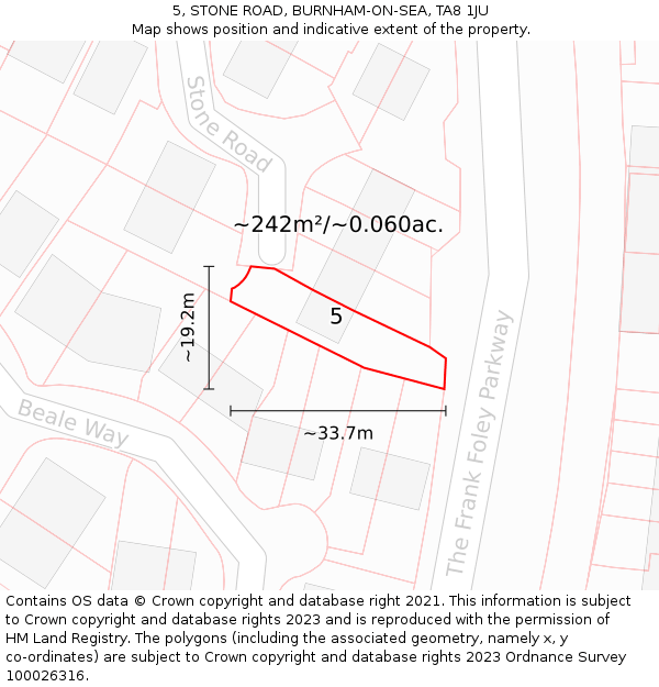 5, STONE ROAD, BURNHAM-ON-SEA, TA8 1JU: Plot and title map
