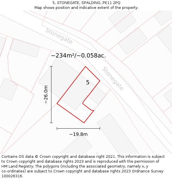 5, STONEGATE, SPALDING, PE11 2PQ: Plot and title map