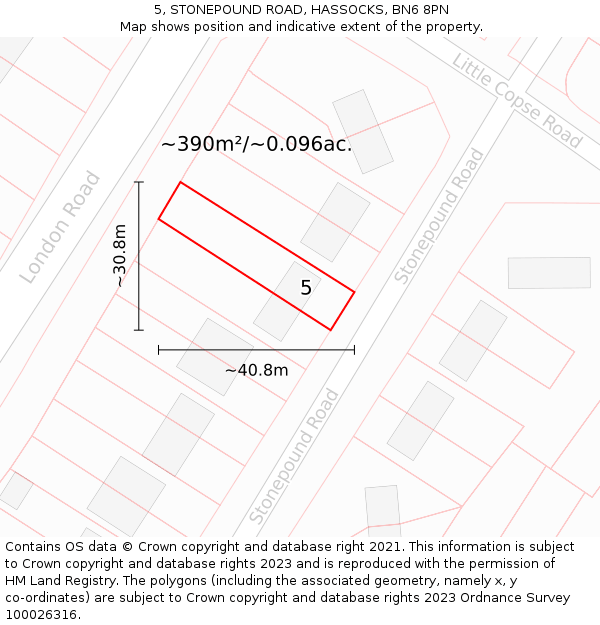 5, STONEPOUND ROAD, HASSOCKS, BN6 8PN: Plot and title map