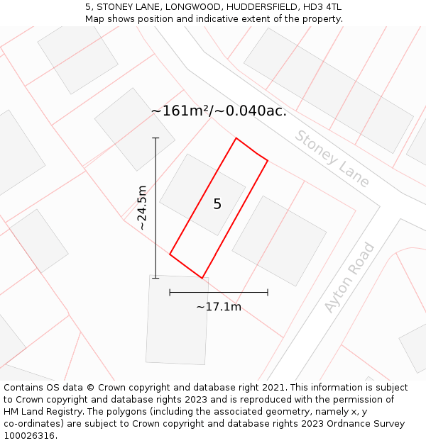 5, STONEY LANE, LONGWOOD, HUDDERSFIELD, HD3 4TL: Plot and title map