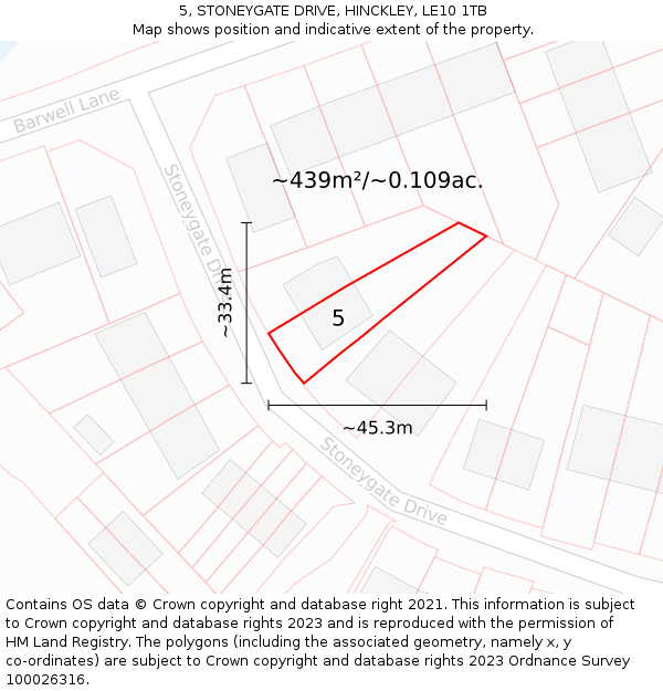 5, STONEYGATE DRIVE, HINCKLEY, LE10 1TB: Plot and title map