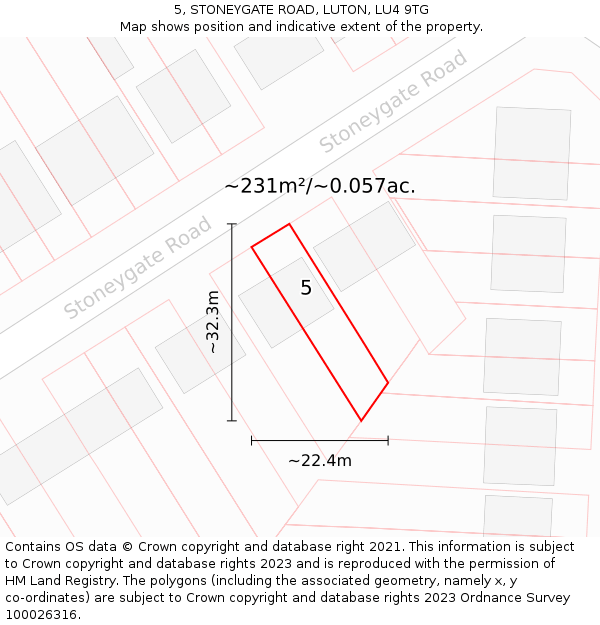 5, STONEYGATE ROAD, LUTON, LU4 9TG: Plot and title map