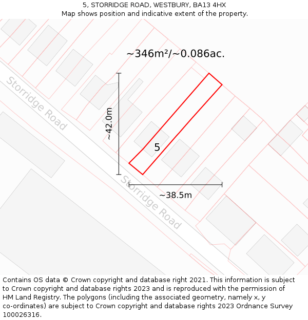 5, STORRIDGE ROAD, WESTBURY, BA13 4HX: Plot and title map