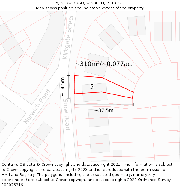 5, STOW ROAD, WISBECH, PE13 3UF: Plot and title map