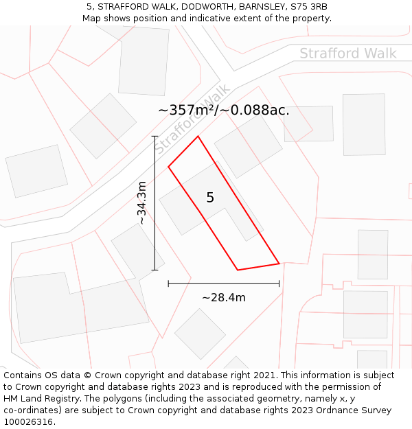 5, STRAFFORD WALK, DODWORTH, BARNSLEY, S75 3RB: Plot and title map