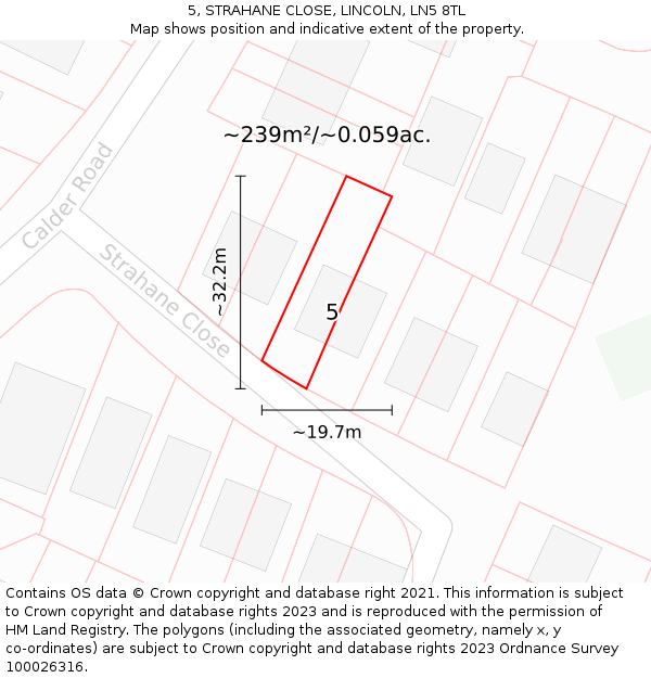 5, STRAHANE CLOSE, LINCOLN, LN5 8TL: Plot and title map