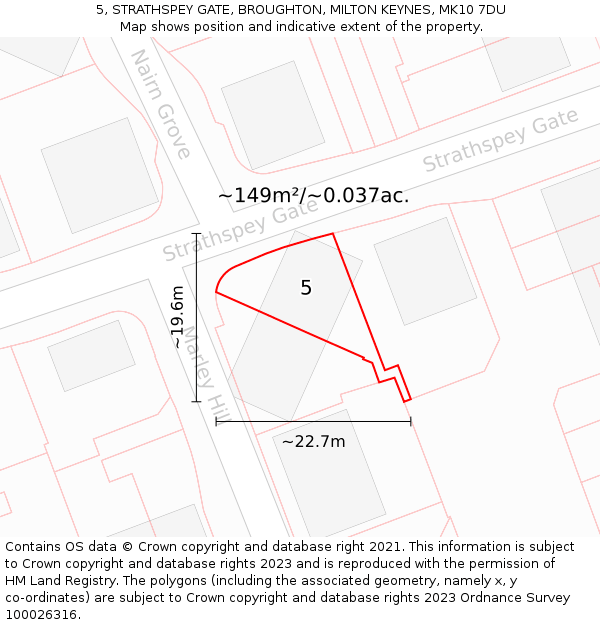 5, STRATHSPEY GATE, BROUGHTON, MILTON KEYNES, MK10 7DU: Plot and title map