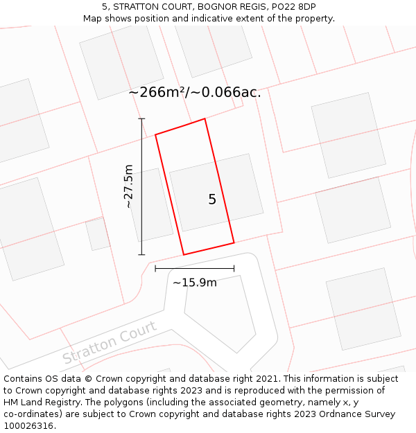 5, STRATTON COURT, BOGNOR REGIS, PO22 8DP: Plot and title map