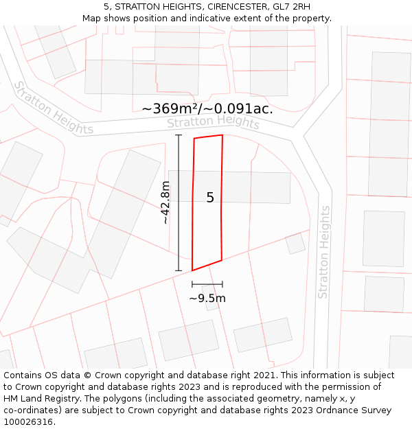 5, STRATTON HEIGHTS, CIRENCESTER, GL7 2RH: Plot and title map