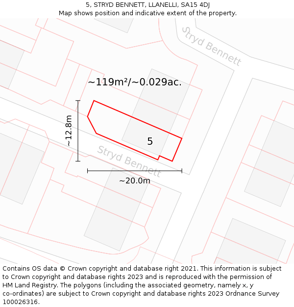 5, STRYD BENNETT, LLANELLI, SA15 4DJ: Plot and title map