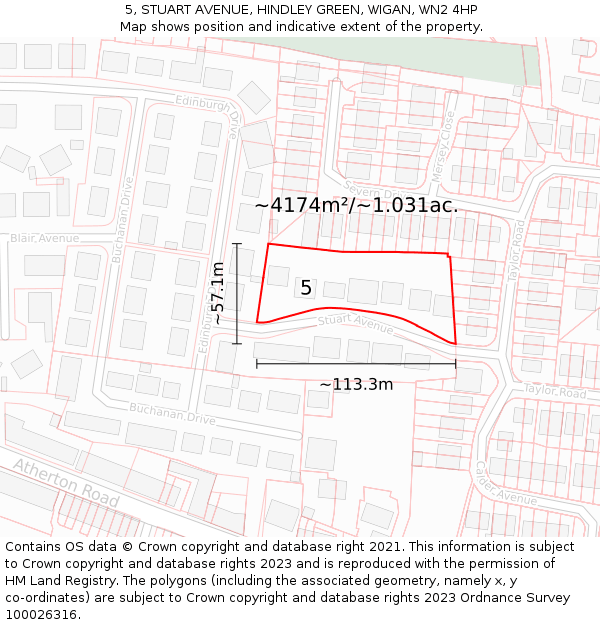 5, STUART AVENUE, HINDLEY GREEN, WIGAN, WN2 4HP: Plot and title map