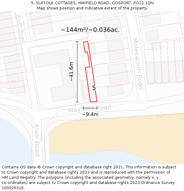 5, SUFFOLK COTTAGES, MAYFIELD ROAD, GOSPORT, PO12 1QN: Plot and title map