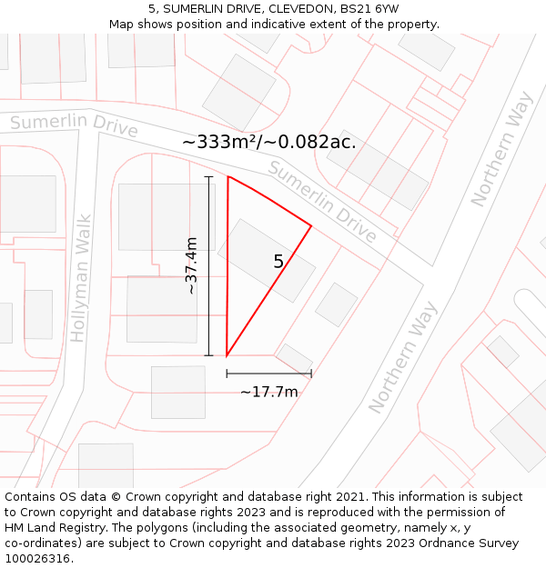 5, SUMERLIN DRIVE, CLEVEDON, BS21 6YW: Plot and title map