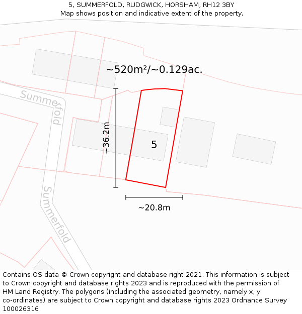 5, SUMMERFOLD, RUDGWICK, HORSHAM, RH12 3BY: Plot and title map
