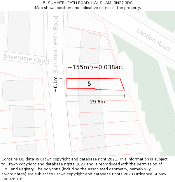 5, SUMMERHEATH ROAD, HAILSHAM, BN27 3DS: Plot and title map