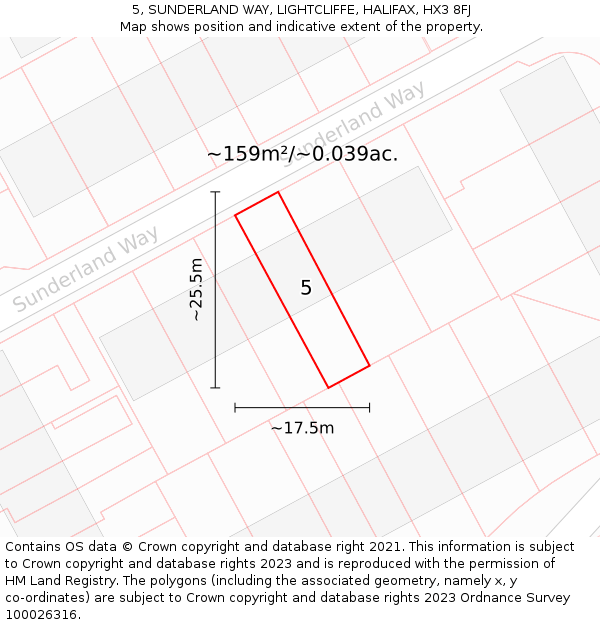 5, SUNDERLAND WAY, LIGHTCLIFFE, HALIFAX, HX3 8FJ: Plot and title map