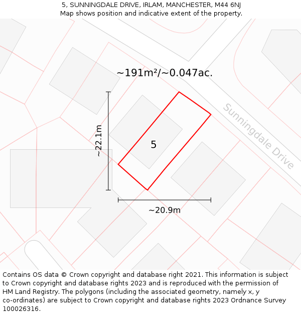 5, SUNNINGDALE DRIVE, IRLAM, MANCHESTER, M44 6NJ: Plot and title map