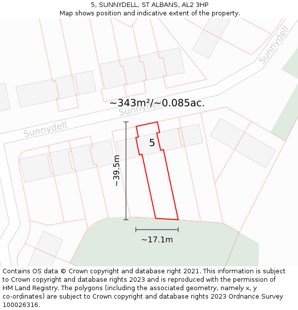 5, SUNNYDELL, ST ALBANS, AL2 3HP: Plot and title map