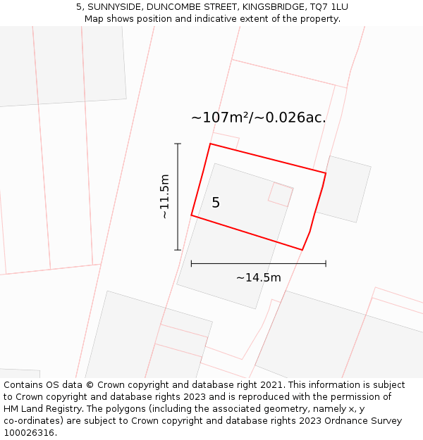 5, SUNNYSIDE, DUNCOMBE STREET, KINGSBRIDGE, TQ7 1LU: Plot and title map