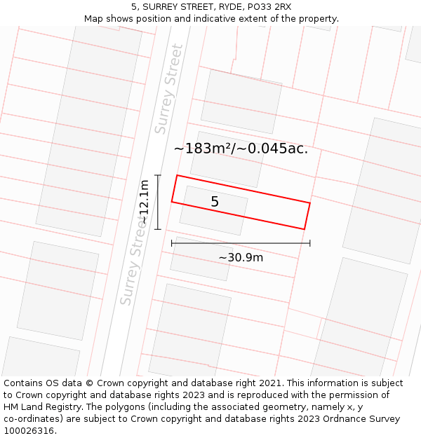 5, SURREY STREET, RYDE, PO33 2RX: Plot and title map