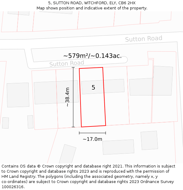 5, SUTTON ROAD, WITCHFORD, ELY, CB6 2HX: Plot and title map