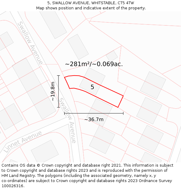 5, SWALLOW AVENUE, WHITSTABLE, CT5 4TW: Plot and title map