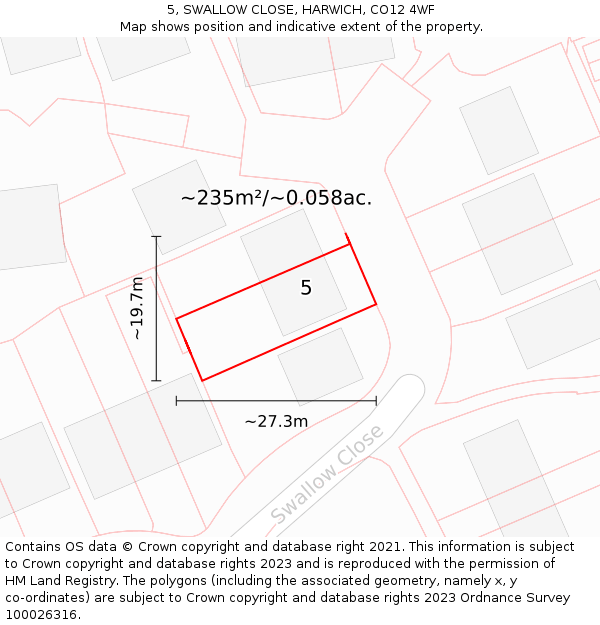 5, SWALLOW CLOSE, HARWICH, CO12 4WF: Plot and title map