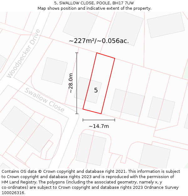 5, SWALLOW CLOSE, POOLE, BH17 7UW: Plot and title map