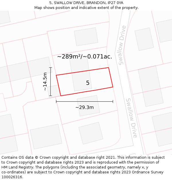 5, SWALLOW DRIVE, BRANDON, IP27 0YA: Plot and title map